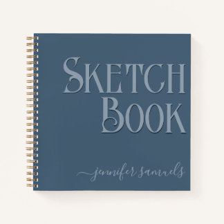 Libro bocetos azul niebla 3D con nombre artista  Notitieboek