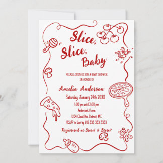 lice Slice Baby | Red Doodle Pizza Baby Shower Kaart