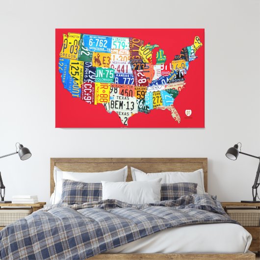 Licentie Bord Kaart van de USA Wrapped Canvas Rood (Insitu (Slaapkamer))