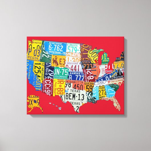 Licentie Bord Kaart van de USA Wrapped Canvas Rood Afdruk (Voorkant)