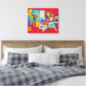 Licentie Bord Kaart van de USA Wrapped Canvas Rood Afdruk (Insitu (Slaapkamer))