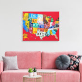 Licentie Bord Kaart van de USA Wrapped Canvas Rood Afdruk (Insitu (Woonkamer))