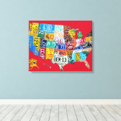 Licentie Bord Kaart van de USA Wrapped Canvas Rood Afdruk (Insitu (Houten vloer))