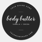 Lichaamsboter modern zwart product ronde sticker (Voorkant)