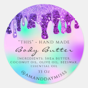Lichaamsboter Verpakking Glitter Drip Violet Ronde Sticker