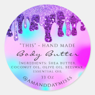 Lichaamsboterhandleiding Verpakking Glitter Drip R Ronde Sticker