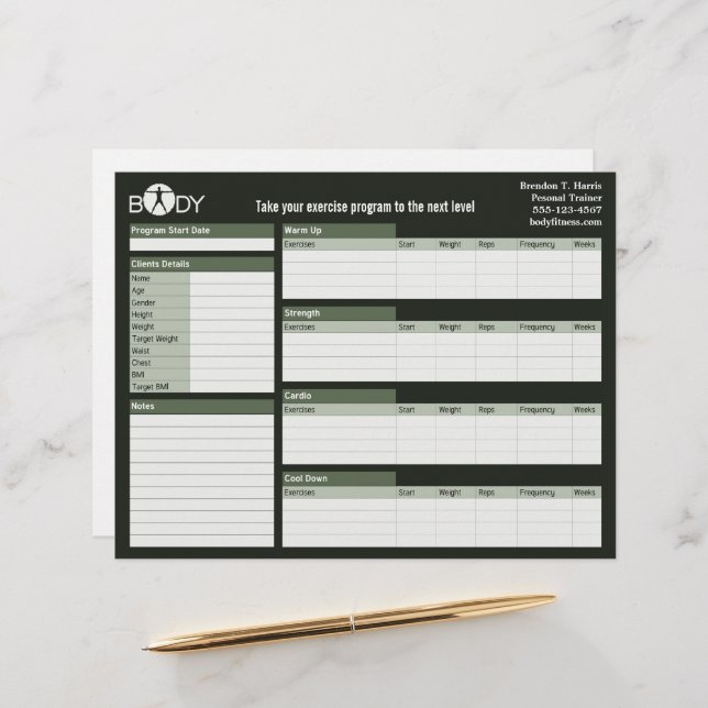 Lichaamsgewicht Persoonlijke logboeken voor traini (Voorkant / Achterkant in situ)