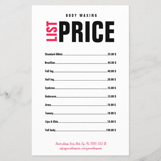 Lichaamspoelwas Boutique Bold Black Pink Lettering Flyer (Voorkant)