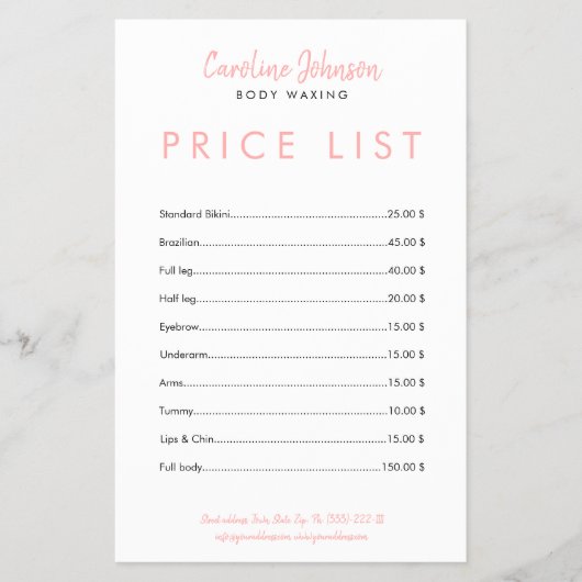 Lichaamspoelwas Boutique Minimale tekstbrochure Flyer (Voorkant)