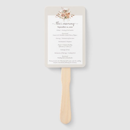 Licht Aarde Tone Bloemen Trouwprogramma / Feest Handwaaier (Voorkant)
