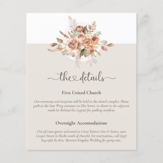 Licht Aarde Tone Bloemen Wedding Details Enclosure Flyer (Voorkant)