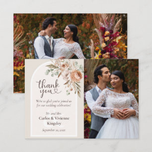 Licht Aarde Tone Rustieke Boho Bloemen Trouwfoto Bedankkaart