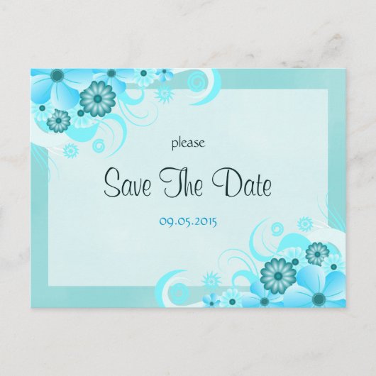 Licht Aqua Blauw Bloemen Bruiloft Save The Date Ka Aankondigingskaart (Voorkant)