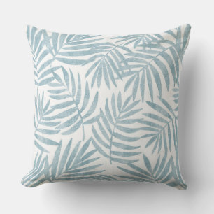 Licht Aqua Blauw en Wit Palm Leaf Sierkussen