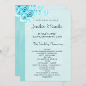 Licht Aqua Blauw Turquoise Bloemen Trouwprogramma Programma (Voorkant / Achterkant)