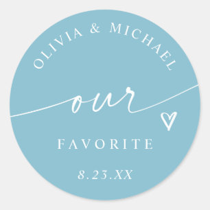 Licht Aqua Onze Favoriete Handgeschreven Huwelijks Ronde Sticker