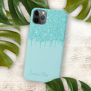 Licht Aqua Turquoise Groen Glitter Art Patroon iPhone 12 Hoesje