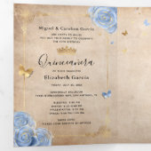 Licht Baby Blauw en Goud Elegante Foto Quinceanera Drieluik Uitnodiging (Binnenzijde eerst)