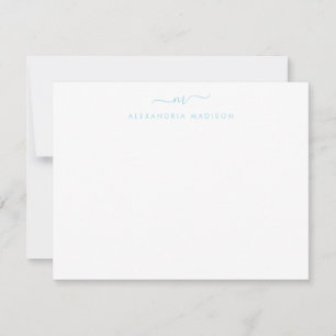 Licht Baby Blauw Script Monogram Swash Stationery Notitiekaartje