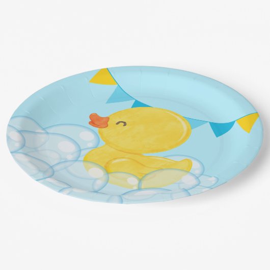 Licht Baby Blauw Waterverf Rubber Duck Party Papieren Bordje (Gekanteld)