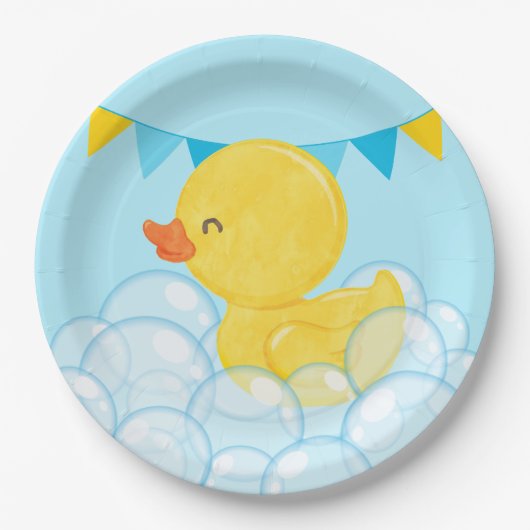 Licht Baby Blauw Waterverf Rubber Duck Party Papieren Bordje (Voorkant)