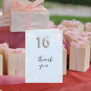 Licht baby blauw zilver glitter foto Sweet 16 Bedankkaart