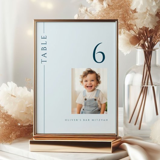 Licht Blauw Bar Mitswa Tafelnummer met Foto