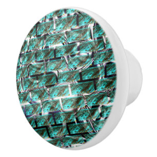 Licht blauw, belletjes op raster of baksteen effec keramische knop