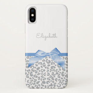 Licht blauw bord met Trendy Leopard-afdruk en -naa iPhone X Hoesje