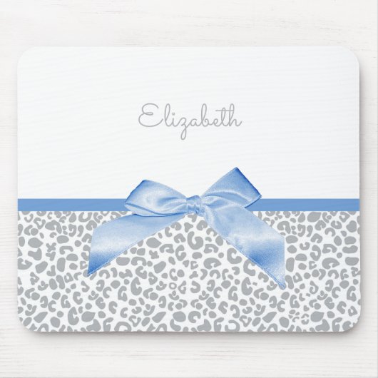 Licht blauw bord met Trendy Leopard-afdruk en -naa Muismat (Voorkant)