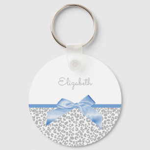 Licht blauw bord met Trendy Leopard-afdruk en -naa Sleutelhanger