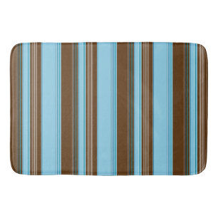 Licht blauw en bruin, verticaal gestreept badmat