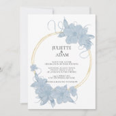 Licht Blauw en Goud Bloemen Bruiloft Uitnodiging (Voorkant)