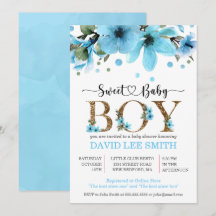 Licht blauw en gouden waterverf baby shower