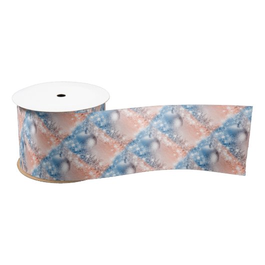 Licht blauw en koraal kerstfeest lint (Spoel)
