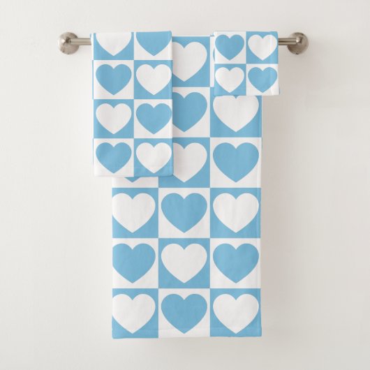 Licht blauw en wit Gecontroleerd Patroon met hart Bad Handdoek (Insitu)