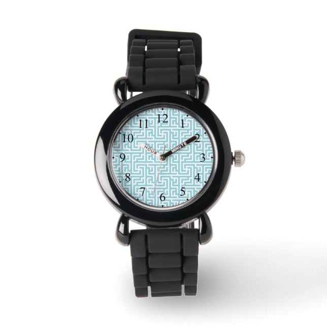Licht blauw en wit labyrint horloge (Voorkant)
