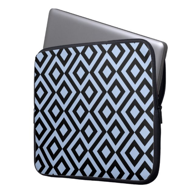 Licht blauw en zwart laptop sleeve (Voorkant Links)