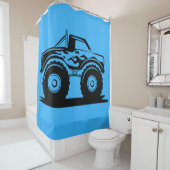 Licht blauw en zwart monster-witschoeisel douchegordijn (In situ)