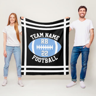 Licht blauw Football Team Name en Player Number Fleece Deken