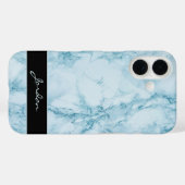 Licht Blauw Gepolijst Marmeren Steen met Naam Case-Mate iPhone Case (Achterkant (horizontaal))