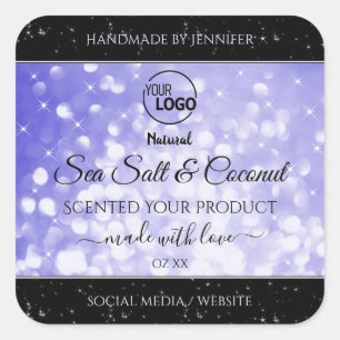 Licht blauw Glitter Product Packaging-Logo Vierkante Sticker