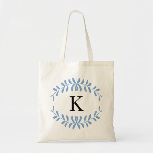 Licht blauw, groot, aangepast monogram tote bag (Voorkant)