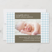 Licht blauw Houndstooth Pattern Baby Birth Aankondiging (Voorkant)