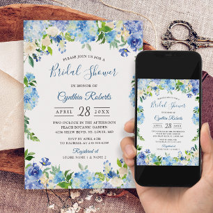 Licht Blauw Hydrangeas Floral Wreated Vrijgezellen Kaart