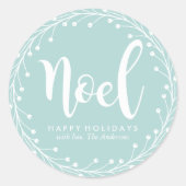 Licht blauw kerstfeest ronde sticker (Voorkant)