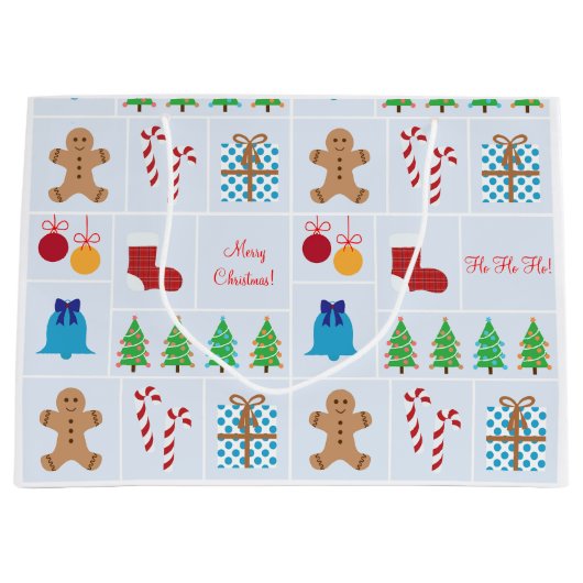 Licht blauw kerstpatroon Grote cadeautas (Voorkant)