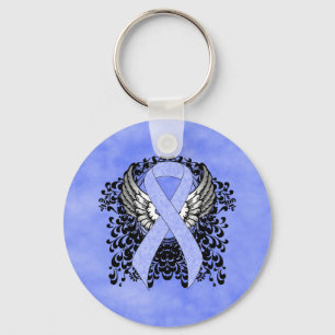 Licht blauw lint met vleugels sleutelhanger