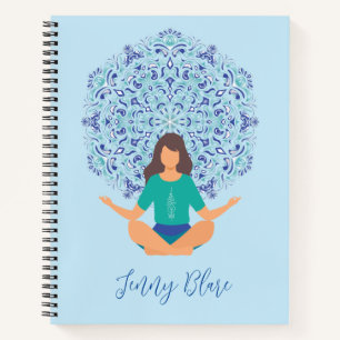 Licht Blauw Mandala Yoga Pose Monogram Naam Notitieboek