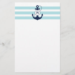 Licht blauw Nautisch Anker met Monogram Briefpapier